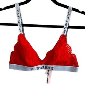 Victoria’s Secret Neon Orange Red Lace Bralette Bra Logo Straps Size XS